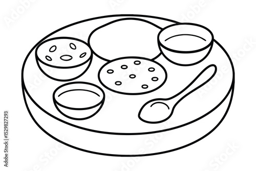 South Indian Thali Traditional Food, Round Plate, Cuisine, Meal, Dishes, Bowls, Spoon, Flatbread