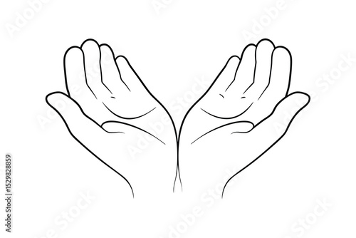Two hands cupped together line drawing, offering, giving, receiving