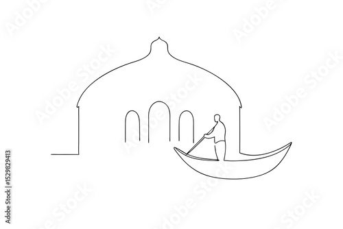 Gondola on canal single line drawing venice italy
