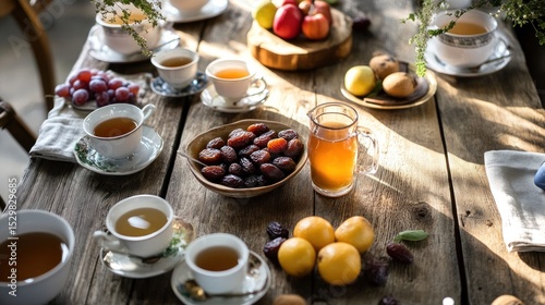 Wallpaper Mural Rustic tea party with fruits and dates Torontodigital.ca