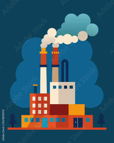 A factory emitting smoke and pollution into the air contributing to the depletion of clean air.. Vector illustration