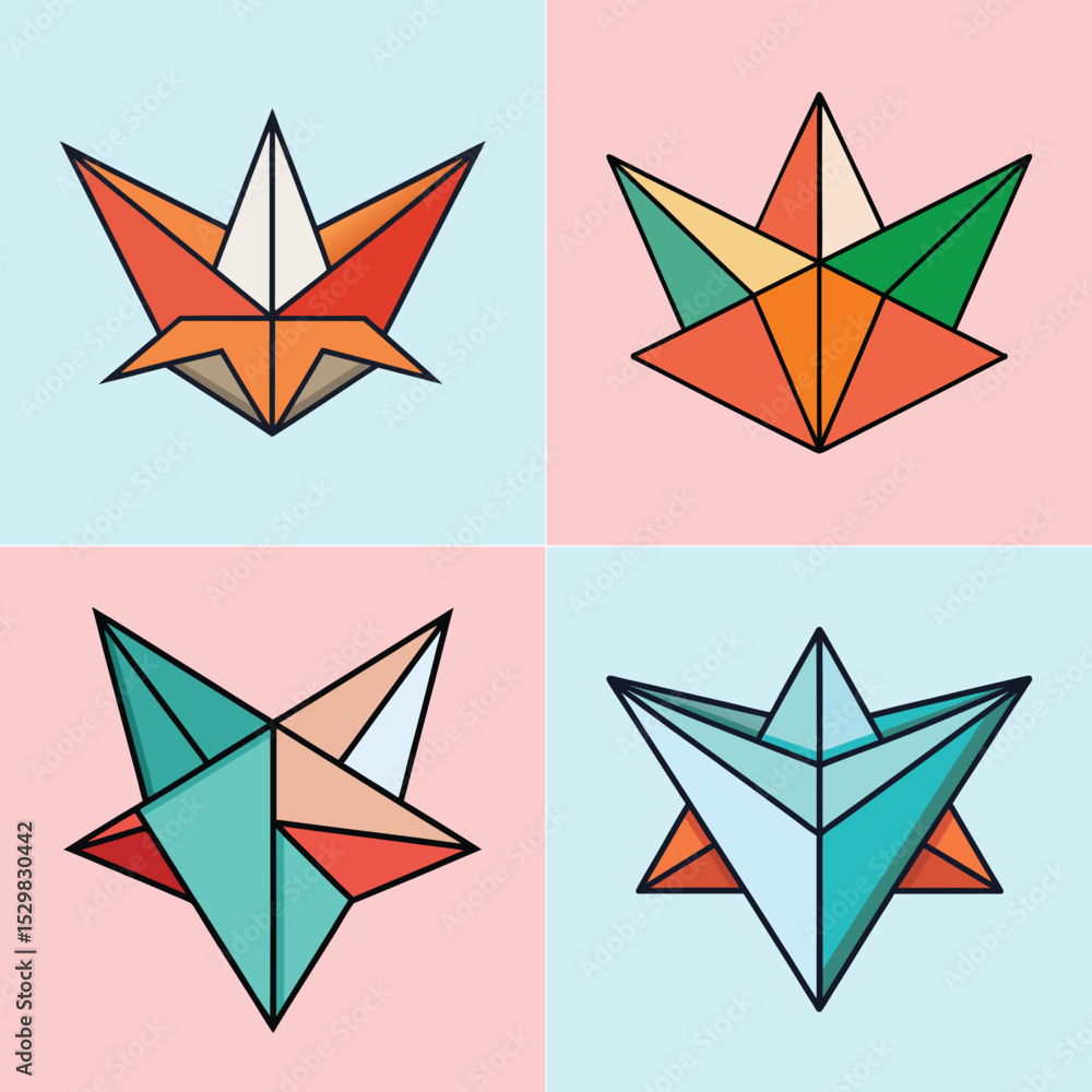 Origami Paper Flat Illustration Simple Folded Art Vector in Flat Style Origami Paper Flat Illustration Simple Folded Art Vector in Flat Style
