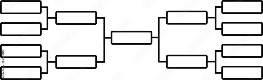 Vector illustration of a blank single-elimination tournament bracket with 4 entries on each side. Ideal for sports competitions, esports events, gaming tournaments, school or office contests.