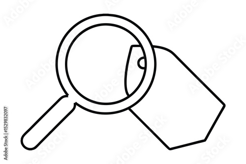 Magnifying glass examining a blank tag line drawing