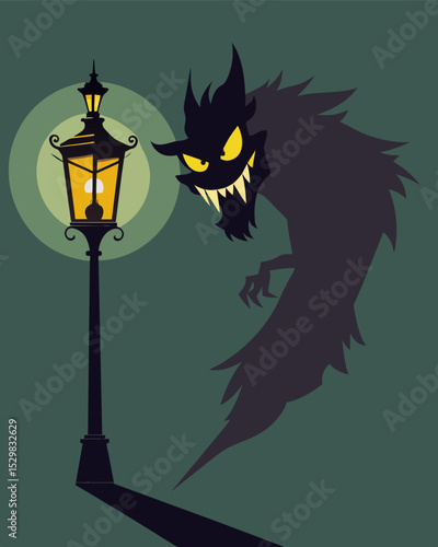 With each passing day the gaslights shadow seemed to grow more menacing almost as if it had a life of its own.. Vector illustration