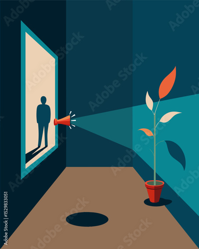 The sound of a single whisper echoes through the empty room but its effects are farreaching as it plants dangerous seeds of manipulation.. Vector illustration