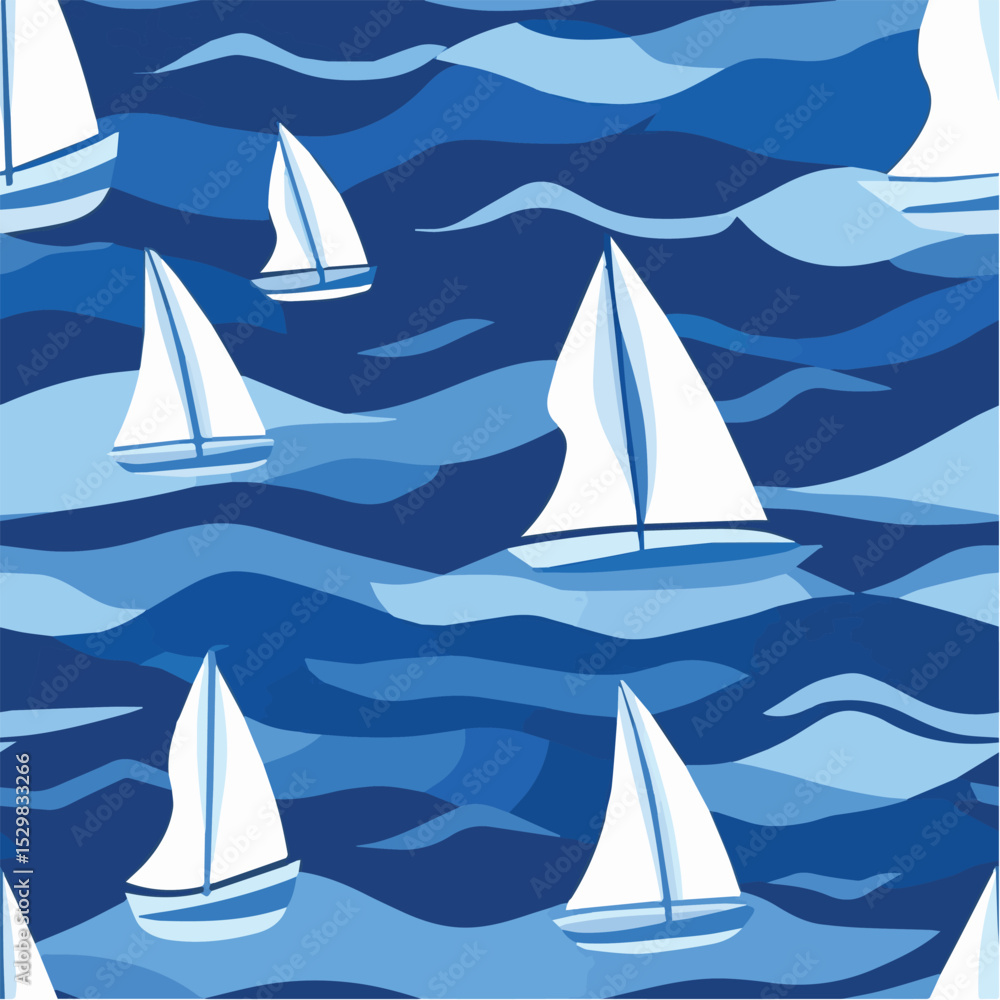 Fototapeta premium Vector seamless pattern of sailboat