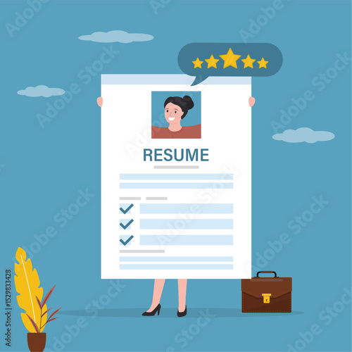 Applicant, qualified employee holds an excellent resume. Good portfolio for hiring. Confident businesswoman specialist in search for highly qualified job,