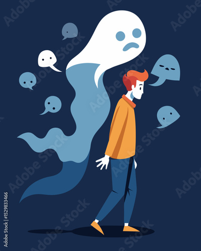 An apparition that follows you everywhere twisting your words and making you doubt your own sanity.. Vector illustration