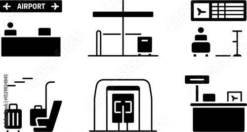 Airport travel icon set vector illustration transportation terminal design luggage arrival departure gate signs editable stock vector illustration