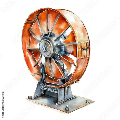 Industrial Fans, watercolor painting vector, isolated on a white background.