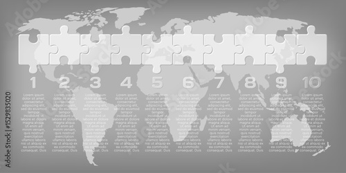 Ten steps line infographic, puzzle diagram