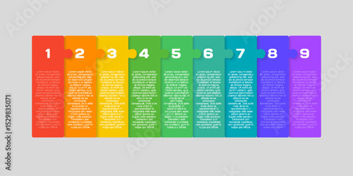 Nine piece line infographic jigsaw puzzle process