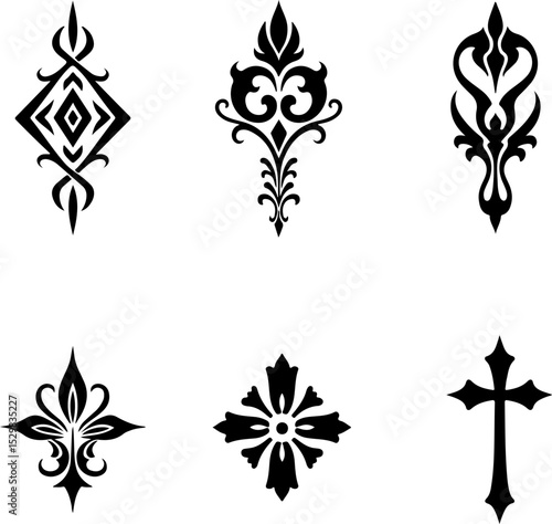 ornaments, decorative, design elements, cross, religious, flourish, scroll, vintage, elegant, classic, motif, vector, SVG, PNG, EPS, AI, digital art, crafting, symbols, abstract, ornate, intricate, ba