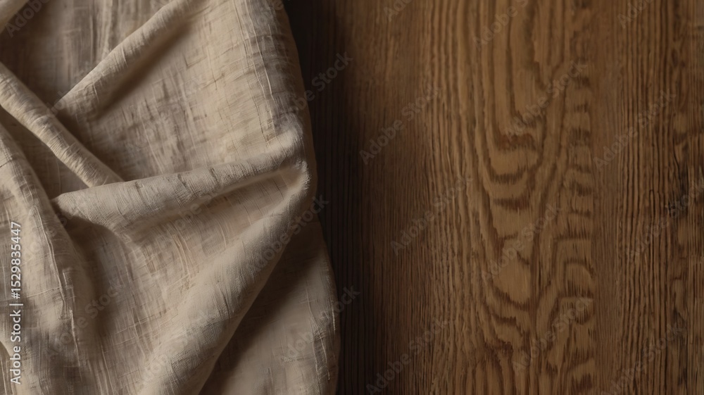 Obraz premium Soft Meets Solid: Luxury Fabric on Raw Oak