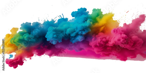 Colorful smoke rainbow painted holi fog festival background. Colorful rainbow paint color smoke cloud explosion isolated on transparent background.	