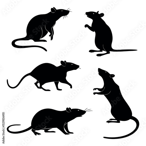 Vector Set of Rat Silhouettes – Rodent Clip Art Collection for Wildlife and Pest Themes