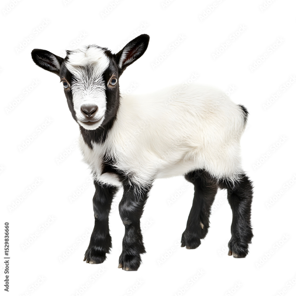 Obraz premium Adorable Black and White Baby Goat Against Transparent Background
