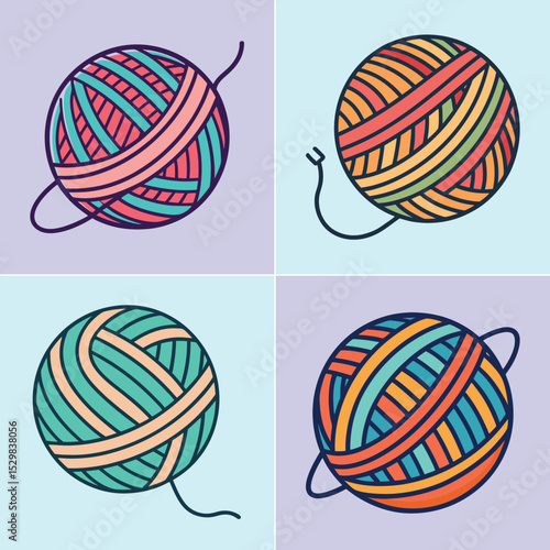 Minimalist Yarn Ball Flat Illustration Knitting, Crochet, and Craft Vector Art