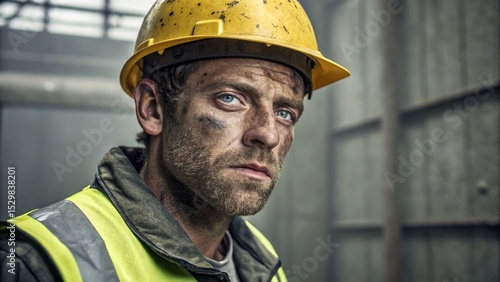 Wallpaper Mural construction worker in a yellow hard hat, wearing a reflective vest, dirt and sweat on face Torontodigital.ca