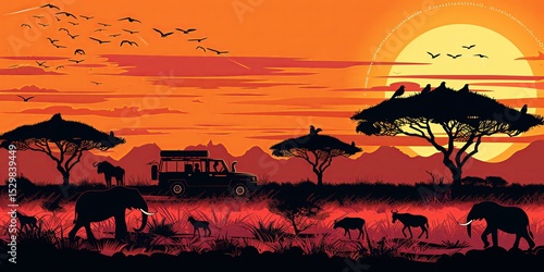 African Safari Silhouette Banner