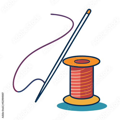 Illustration of a needle, thread, and a spool ready for sewing tasks