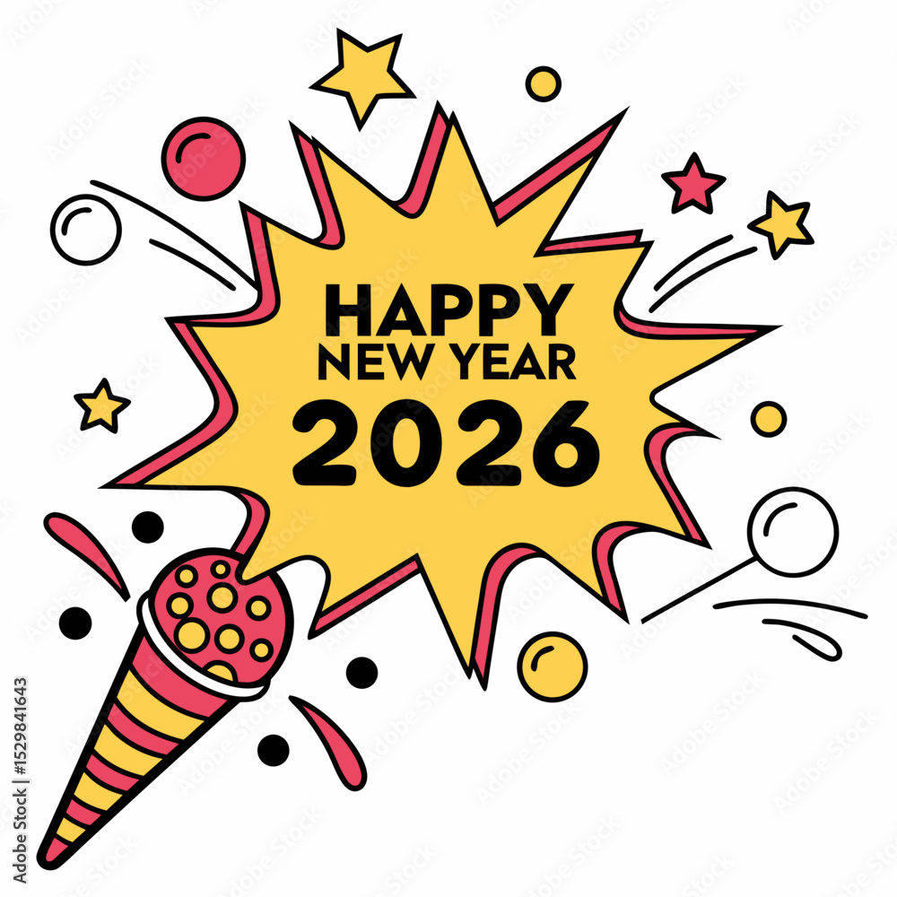 Fototapeta premium Happy new year 2026 celebration party popper design