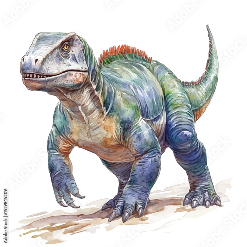 Iguanodon, watercolor drawing vector, isolated on a white background.
