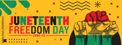 Juneteenth Freedom Day Banner - Vibrant Yellow & Pan-African Fist Design
