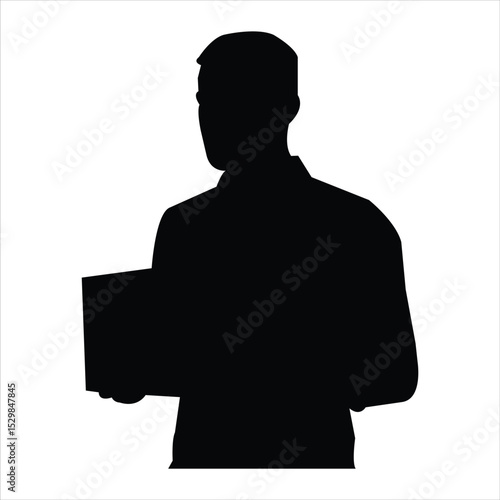 delivery person silhouette vector on white background.