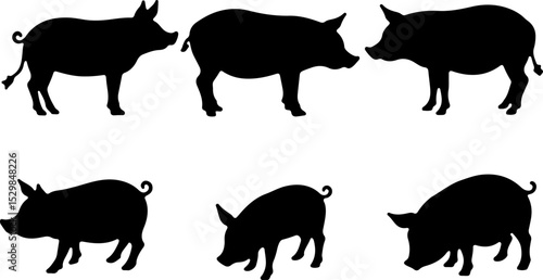 Pig and Boar Silhouette Set vector