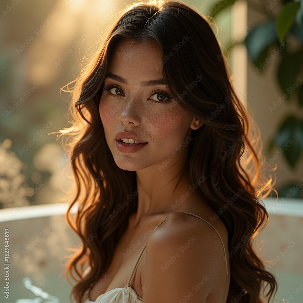 Portrait of a Beautiful Young Woman with Long Brown Hair Portrait of a Beautiful Young Woman with Long Brown Hair