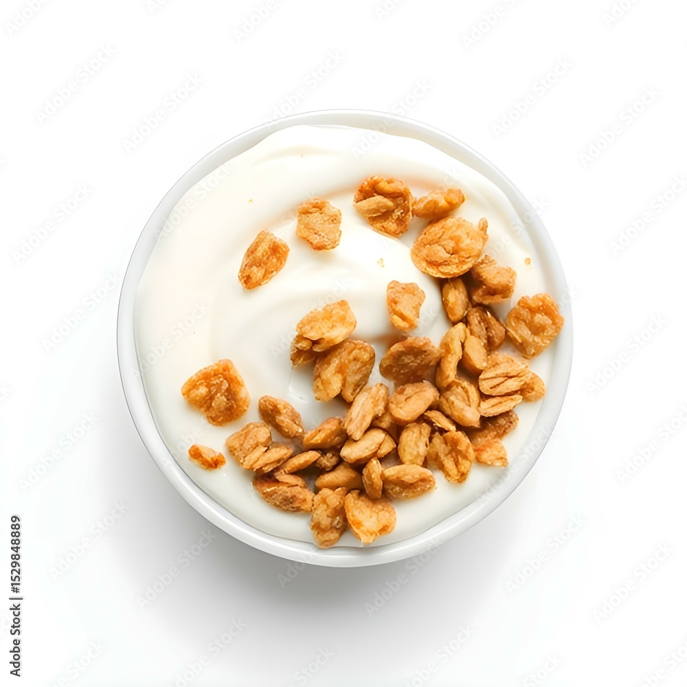 Overhead view of a healthy snack with yogurt and granola Overhead view of a healthy snack with yogurt and granola