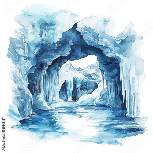 Ice Caves, watercolor vector, isolated on a white background.