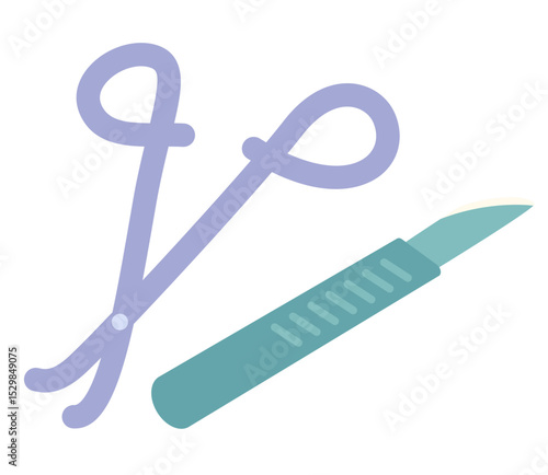 可愛くてシンプルなメスと鉗子のベクターイラストアイコン(Cute and Simple Vector Illustration Icon of Scalpel and Forceps)