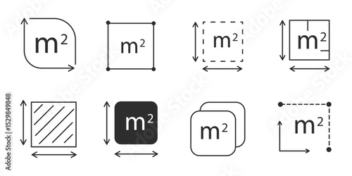 Square meter icon line quantity area, m2 measuring area sign symbol. Simple territory measurement. Flat area square meter.