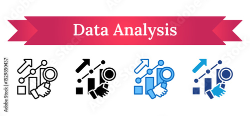 Data Analysis Multi Style Icon - Magnifying glass over charts and graphs, representing analytical insights for performance improvement