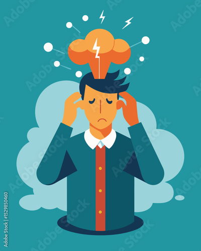Stress and pressure squeezing the mind in a deadly bear ping it in a state of constant worry.. Vector illustration
