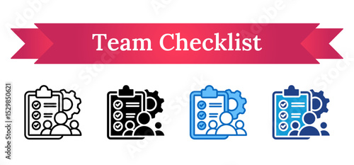 Team Checklist Multi Style Icon - Group of people with checklist and gear representing collaborative task management for improved efficiency