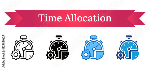 Time Allocation Multi Style Icon - Stopwatch with segmented pie chart and gear showing precise time allocation for maximum productivity
