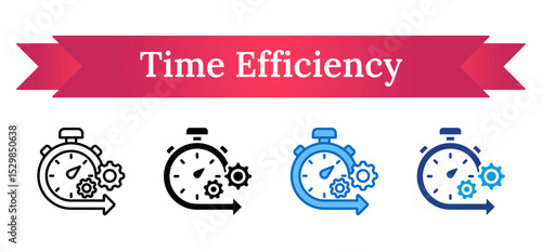 Time Efficiency Multi Style Icon - Stopwatch and gear illustrating fast and optimized time management in operations