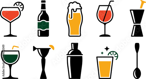 Cocktail drinks vector illustration set for bar menu and party invitation design template vector 100 editable stock vector illustration