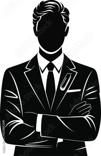 Silhouette vector of confident businessman in suit with arms crossed and formal look
