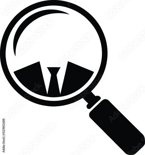 Silhouette vector of magnifying glass focusing on businessperson for job search icon
