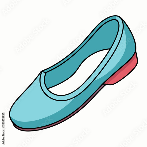 Illustrated teal ballet flat with pink heel on a white background