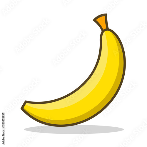 Isolated cartoon illustration of a vibrant yellow banana on a white background