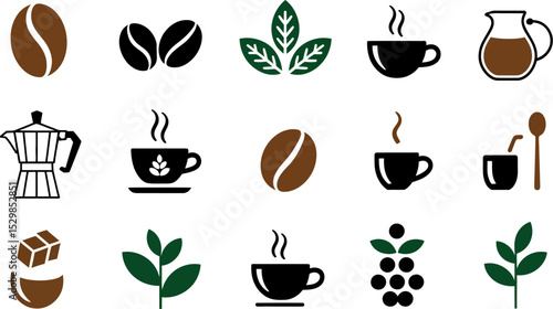 Coffee beans cup leaf vector set design illustration coffee shop cafe mocha latte espresso graphic 100 editable stock vector illustration