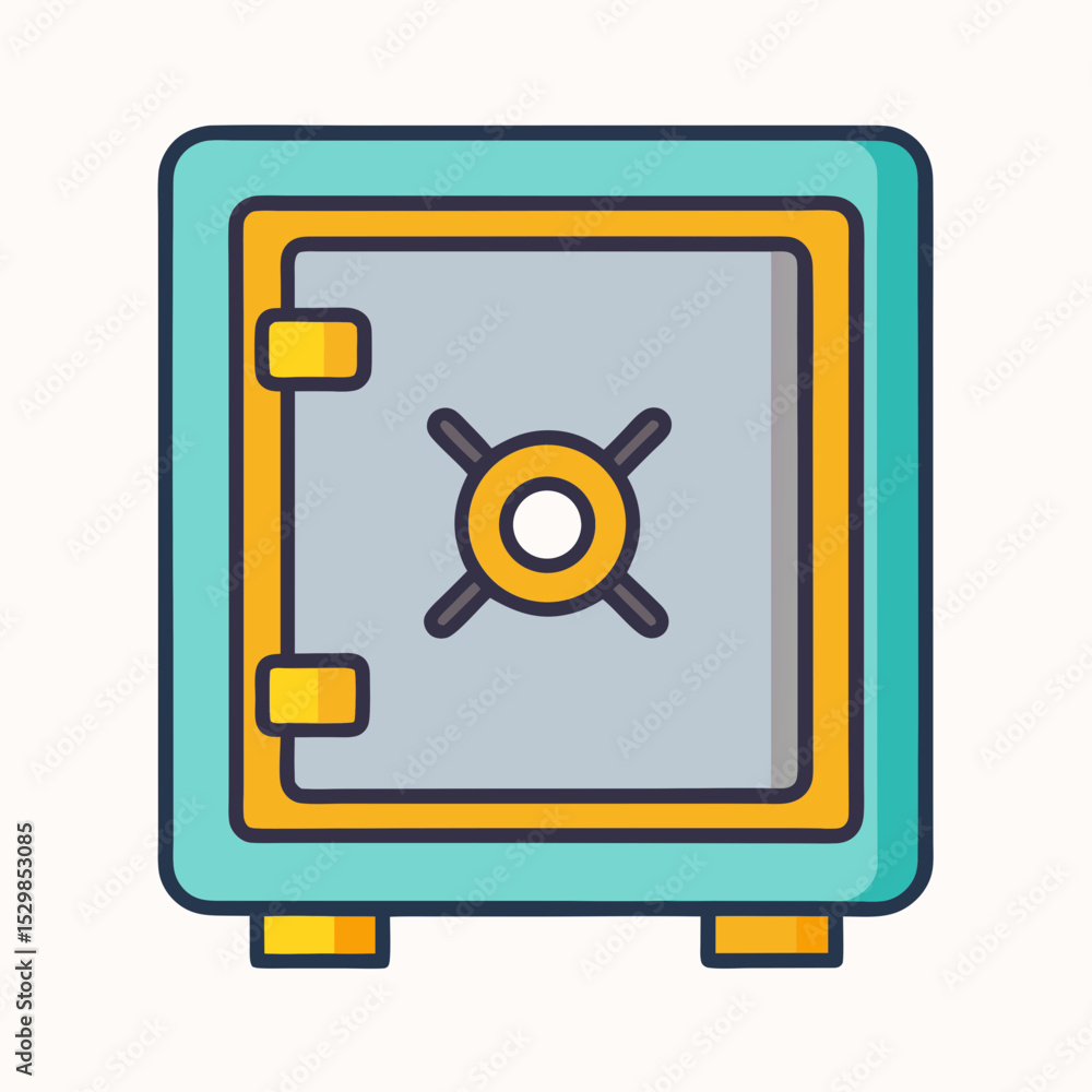 Illustration of a secure strongbox protecting valuable assets and money well Illustration of a secure strongbox protecting valuable assets and money well