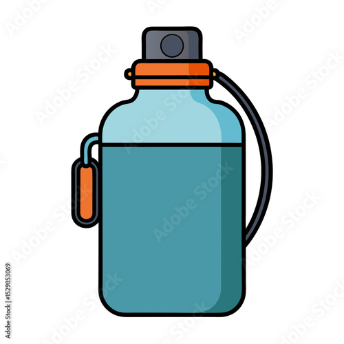 Blue reusable water bottle cartoon illustration with orange and black accents