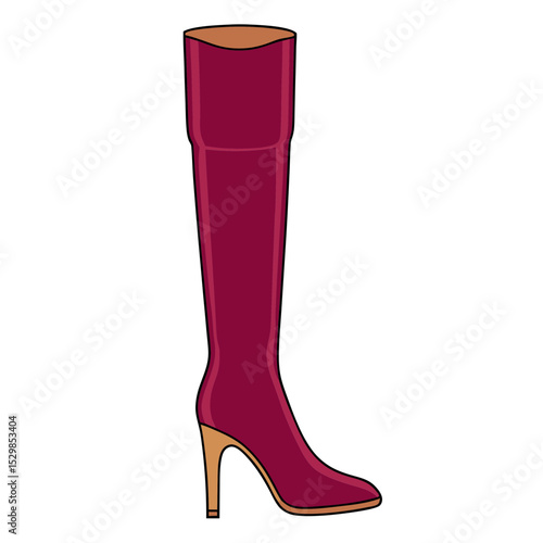 Elegant wine colored thigh high stiletto boot with a golden heel